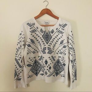 Lucky Brand Ivory Embroidered Light Sweatshirt
